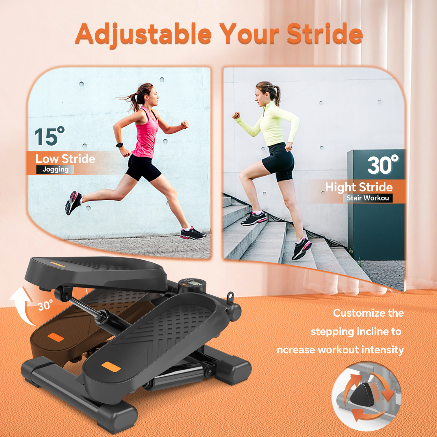 Home Office Exercise 330LBS Capacity Mini Stepper with Resistance Bands and LCD Monitor - Image 2
