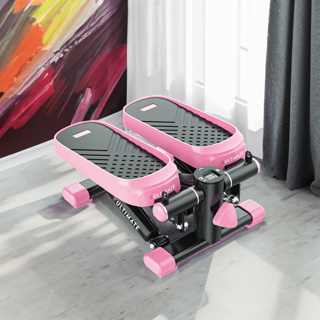 Home Office Exercise 330LBS Capacity Mini Stepper with Resistance Bands and LCD Monitor  Pink - Image 2