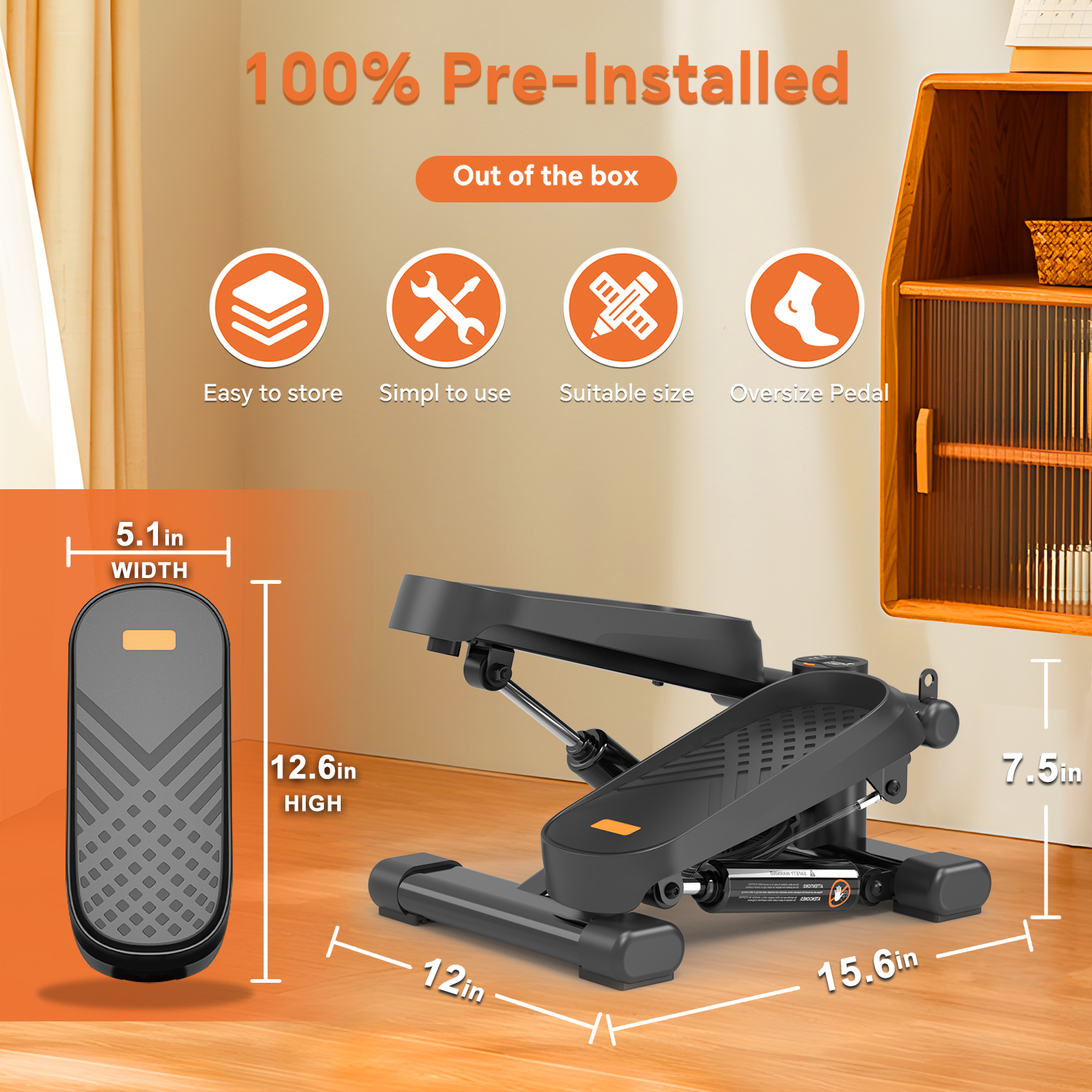 Home Office Exercise 330LBS Capacity Mini Stepper with Resistance Bands and LCD Monitor - Image 6