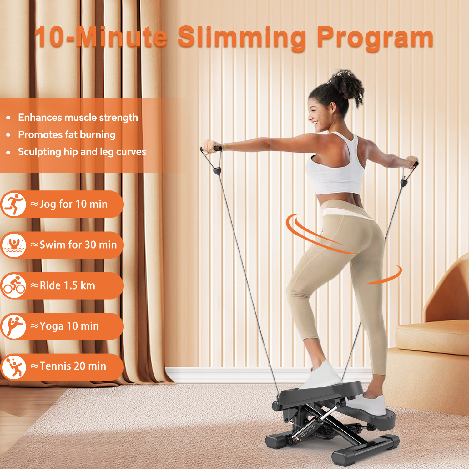 Home Office Exercise 330LBS Capacity Mini Stepper with Resistance Bands and LCD Monitor - Image 5
